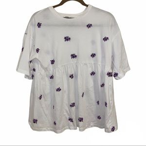 ASOS White Short Sleeved Floral Top size 6